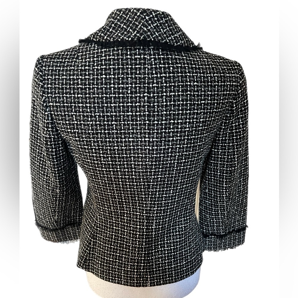 Laundry By Shelli Segal Womens Blazer Size 6 Black/white Tweed Fringe Shimmer - Picture 5 of 7